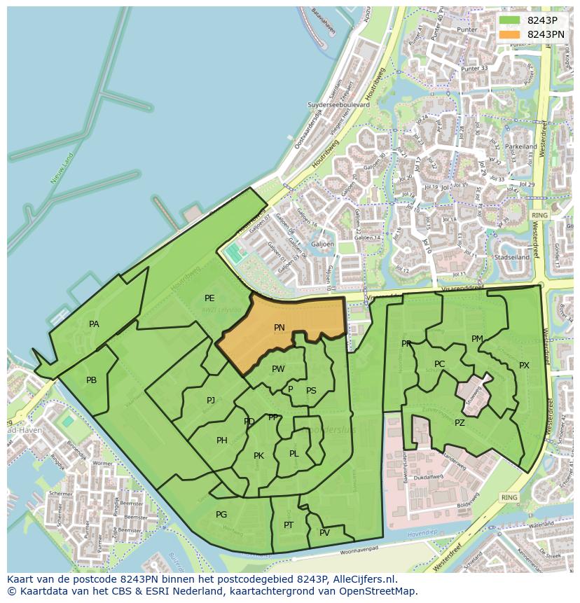 Afbeelding van het postcodegebied 8243 PN op de kaart.