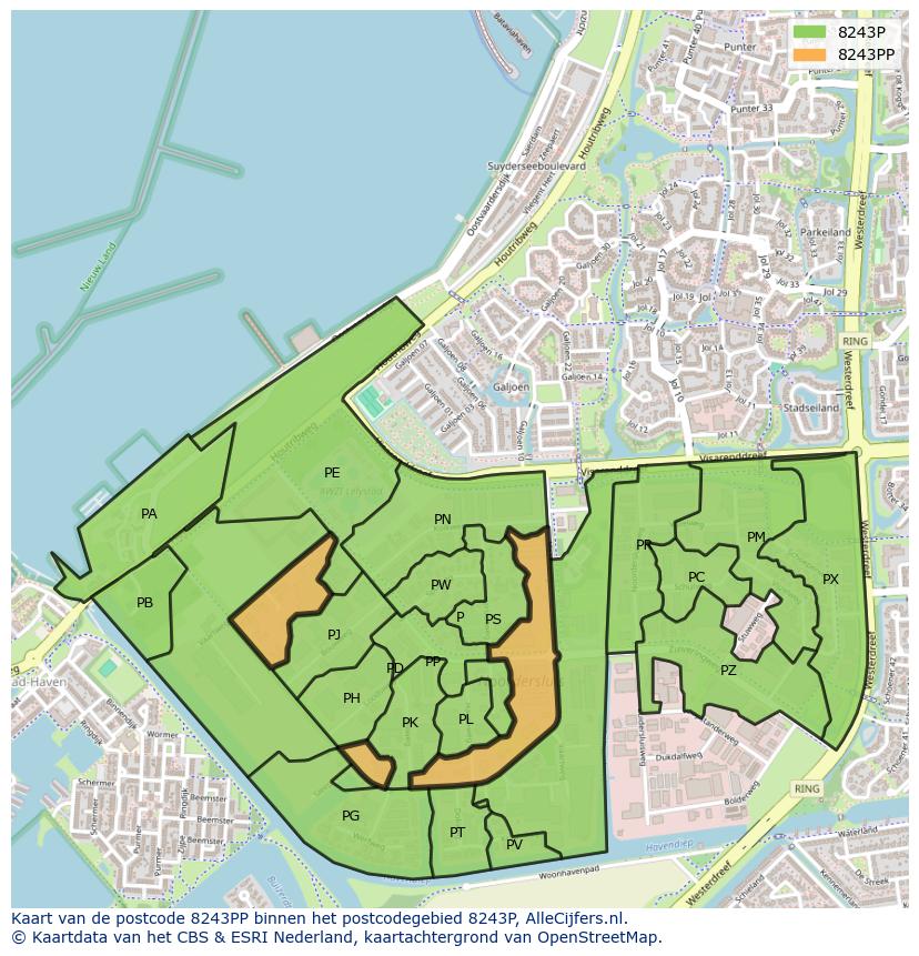 Afbeelding van het postcodegebied 8243 PP op de kaart.