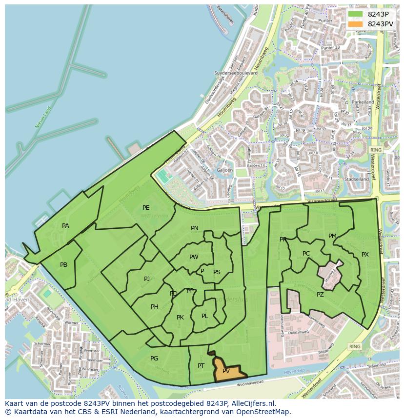 Afbeelding van het postcodegebied 8243 PV op de kaart.