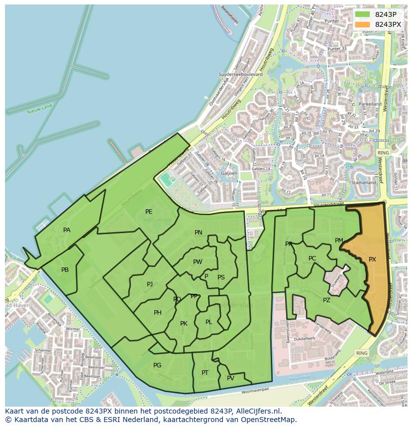 Afbeelding van het postcodegebied 8243 PX op de kaart.