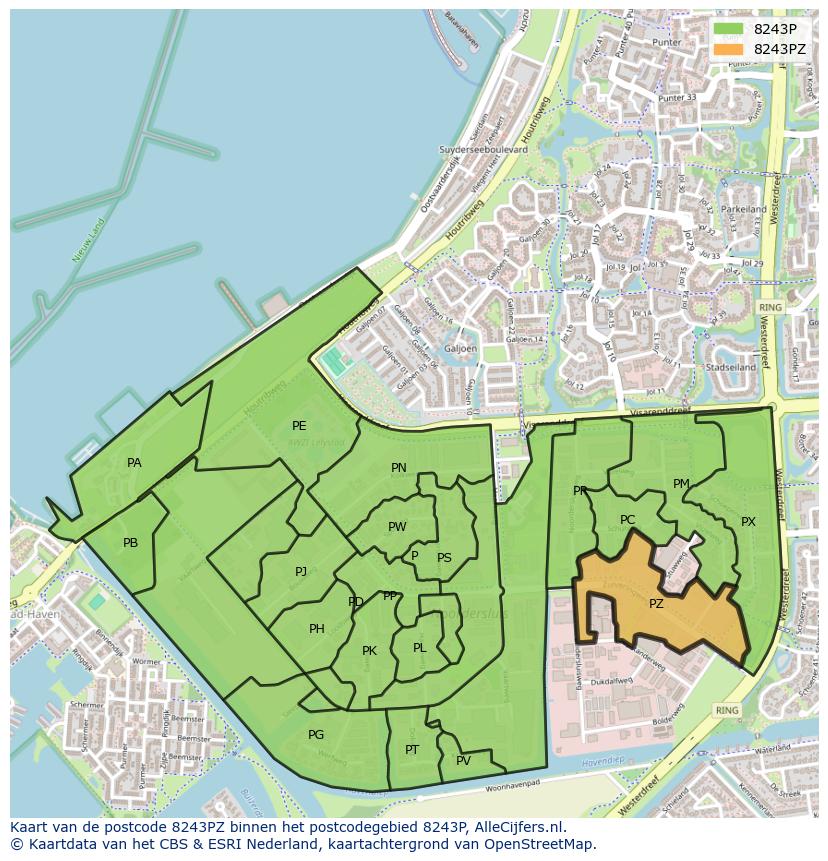 Afbeelding van het postcodegebied 8243 PZ op de kaart.