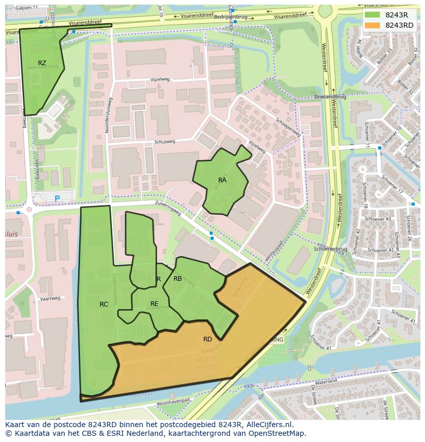 Afbeelding van het postcodegebied 8243 RD op de kaart.