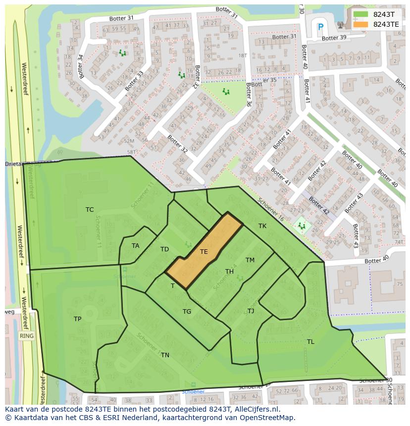 Afbeelding van het postcodegebied 8243 TE op de kaart.