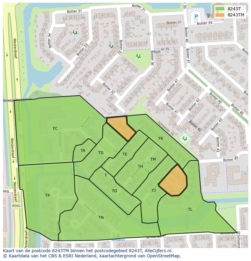 Afbeelding van het postcodegebied 8243 TM op de kaart.