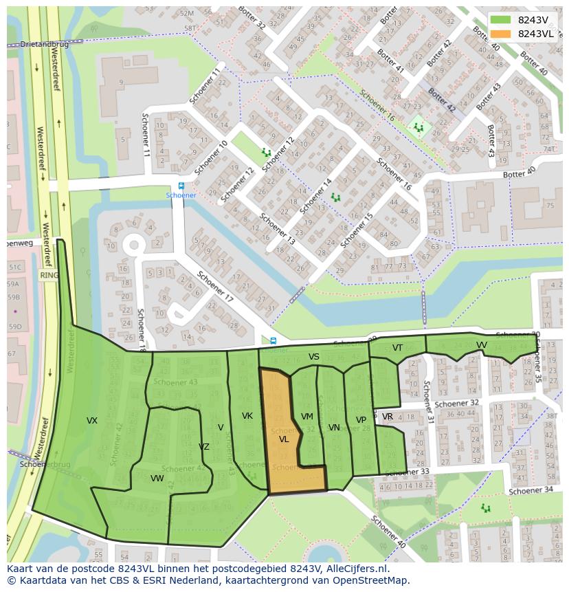 Afbeelding van het postcodegebied 8243 VL op de kaart.