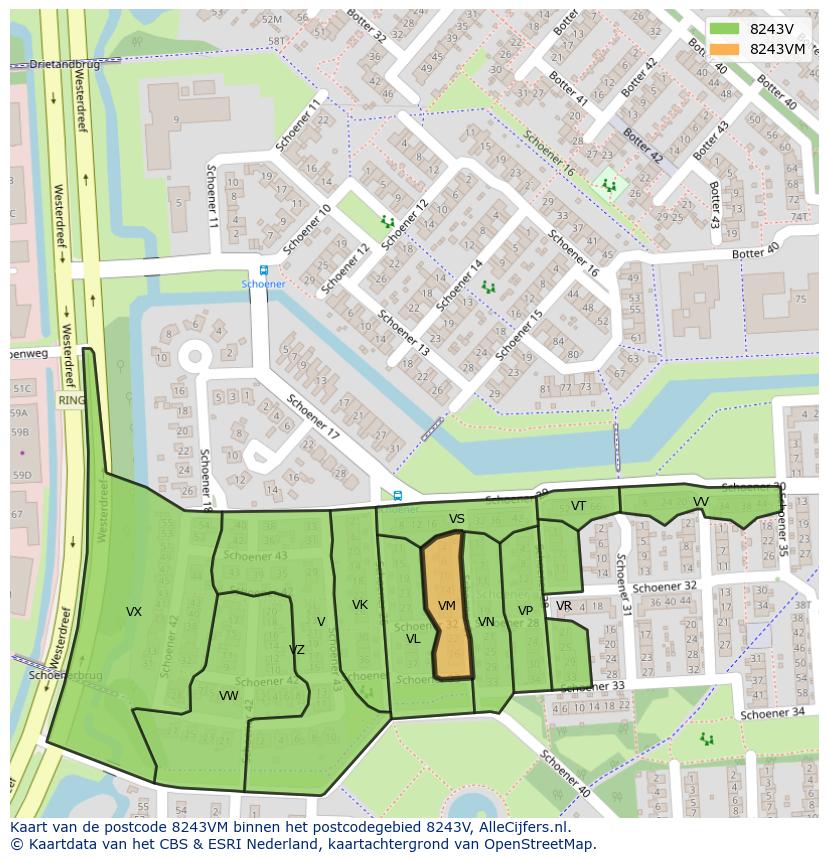 Afbeelding van het postcodegebied 8243 VM op de kaart.