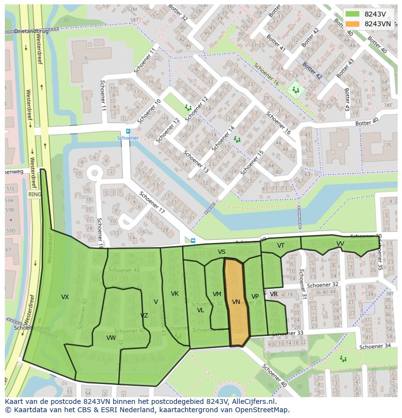 Afbeelding van het postcodegebied 8243 VN op de kaart.