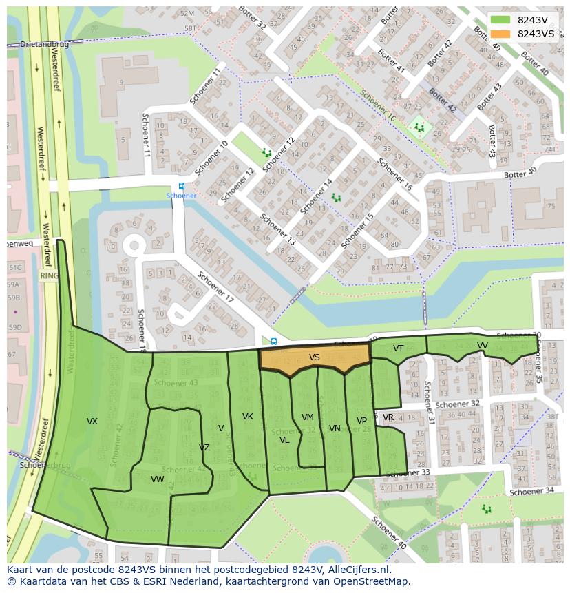 Afbeelding van het postcodegebied 8243 VS op de kaart.