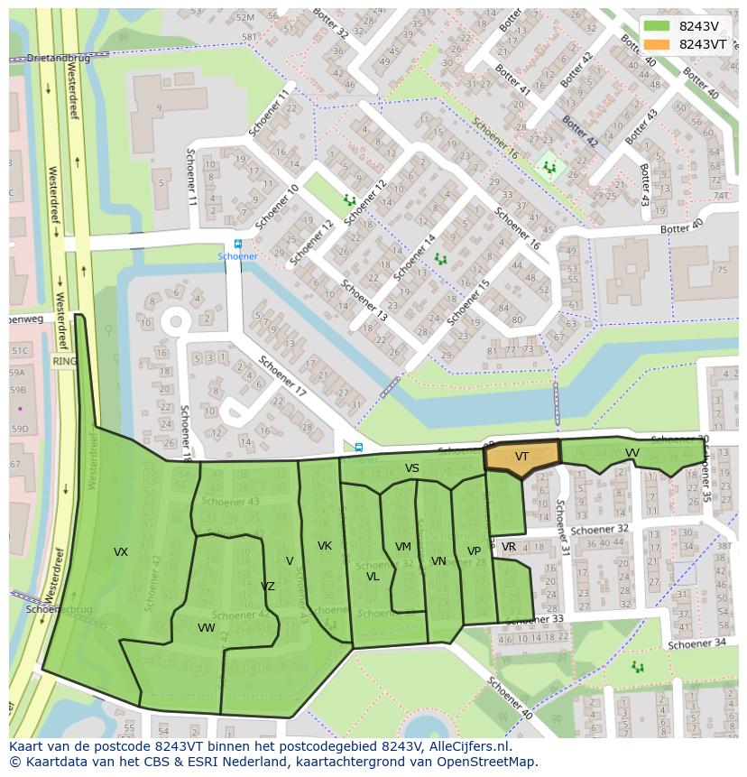 Afbeelding van het postcodegebied 8243 VT op de kaart.