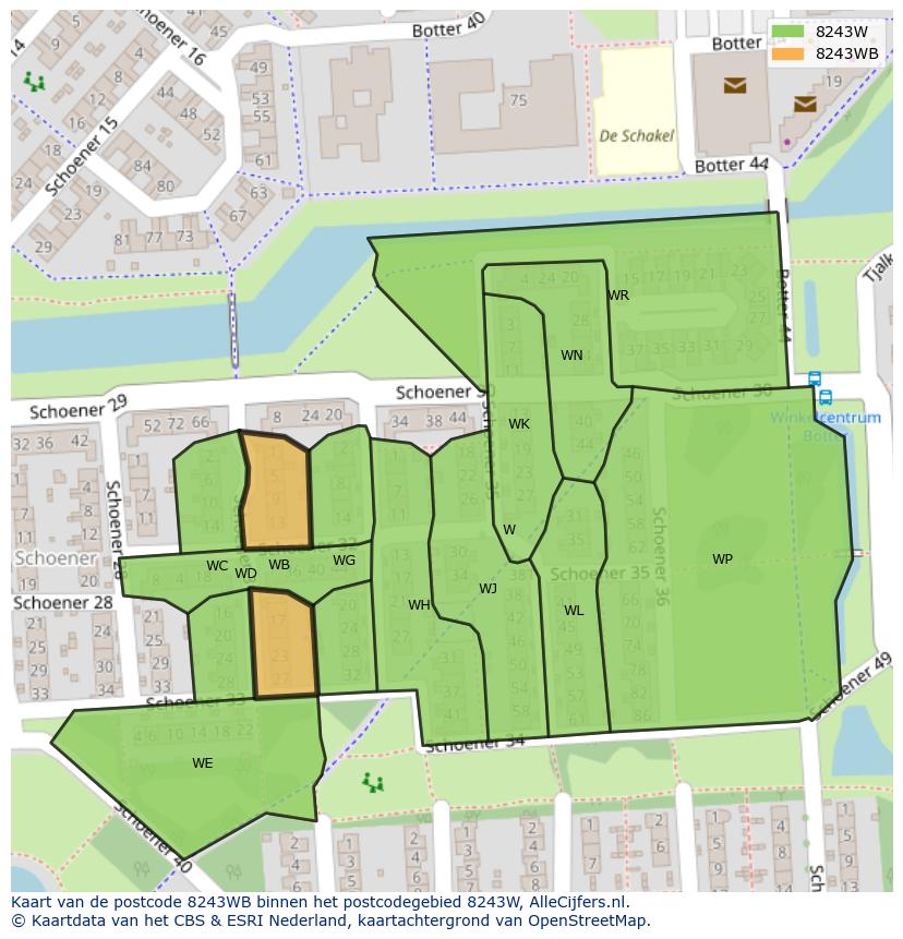 Afbeelding van het postcodegebied 8243 WB op de kaart.