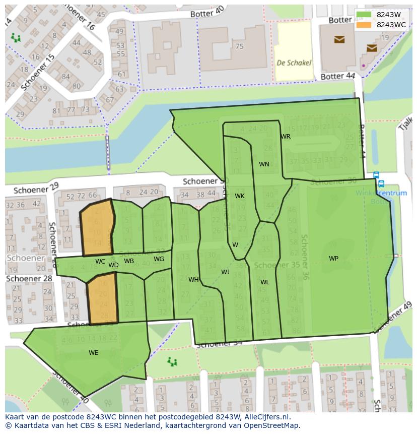 Afbeelding van het postcodegebied 8243 WC op de kaart.