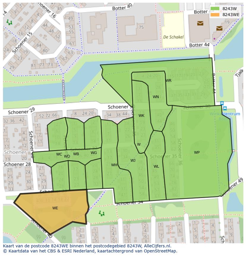 Afbeelding van het postcodegebied 8243 WE op de kaart.