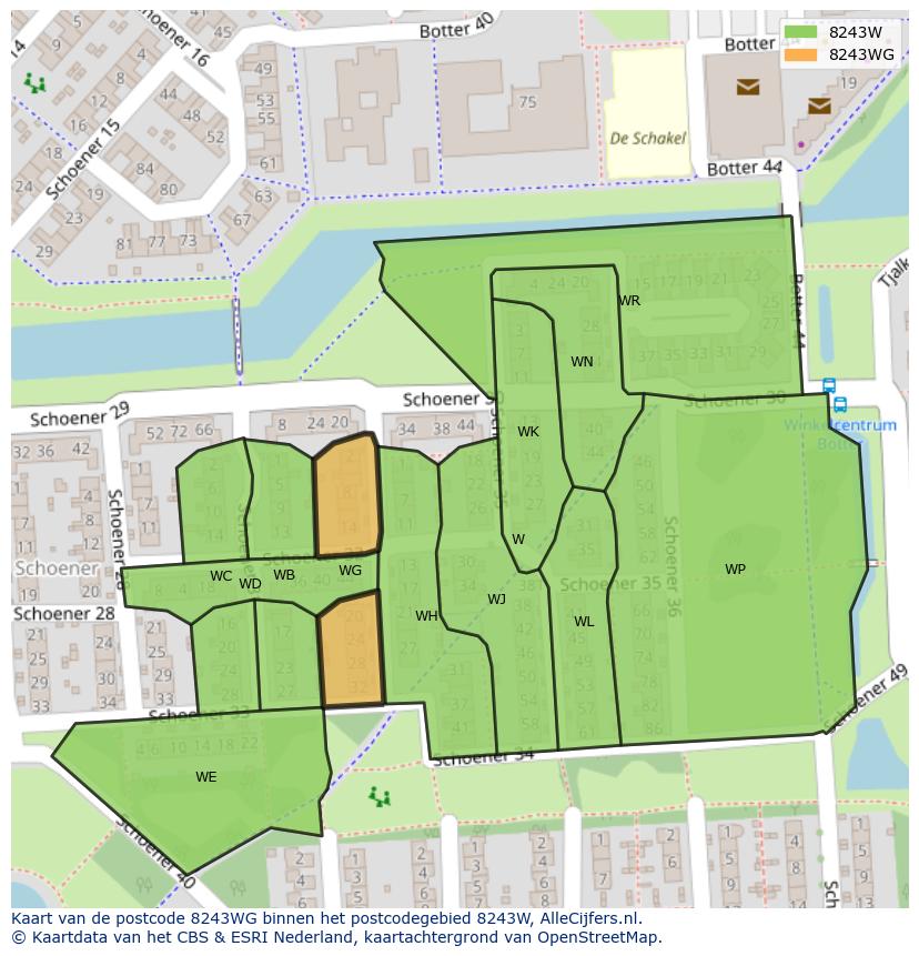 Afbeelding van het postcodegebied 8243 WG op de kaart.