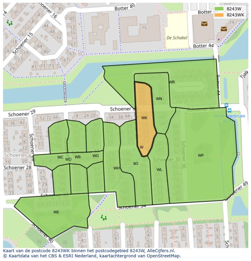 Afbeelding van het postcodegebied 8243 WK op de kaart.