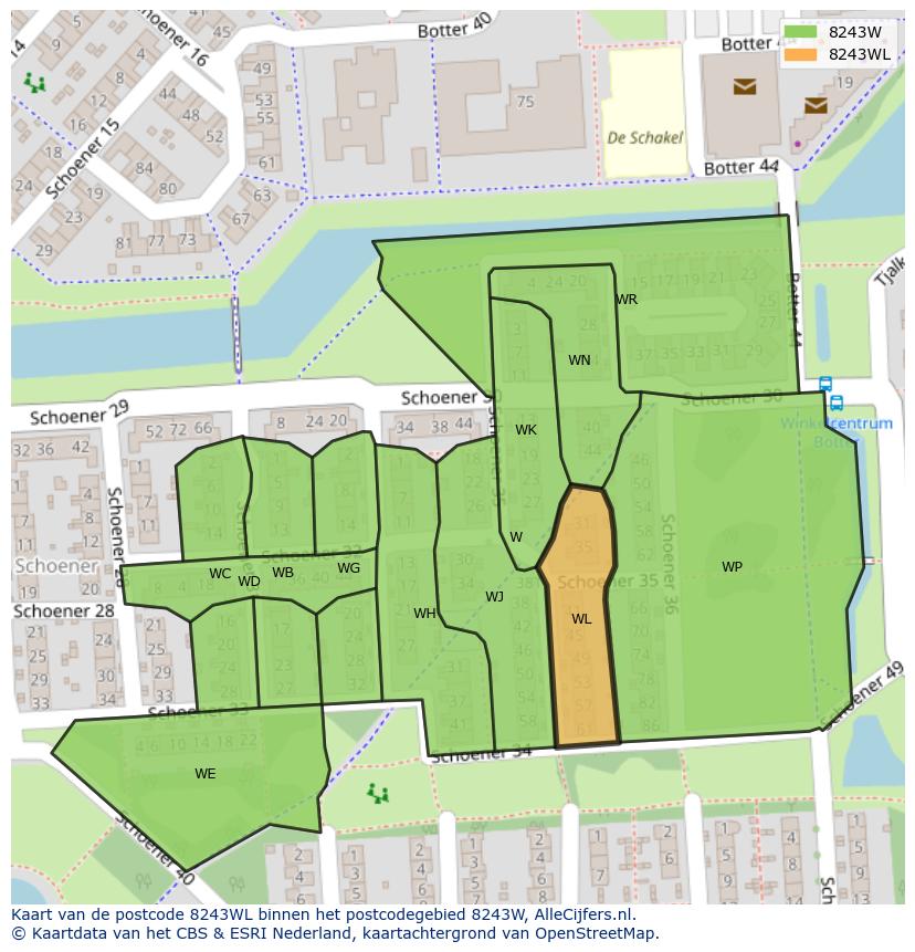 Afbeelding van het postcodegebied 8243 WL op de kaart.