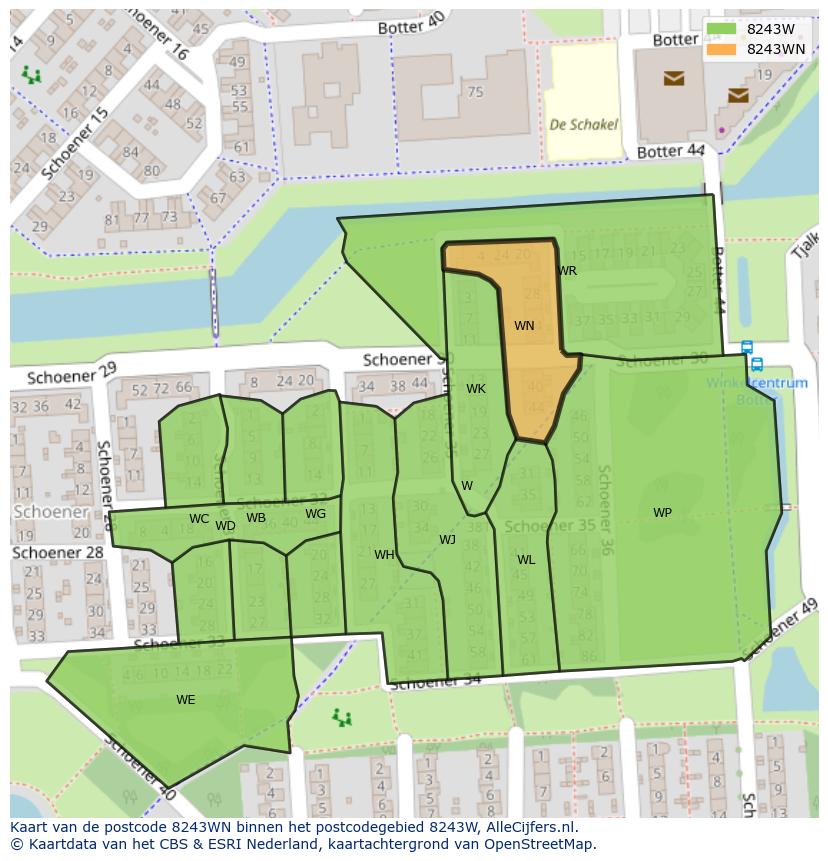 Afbeelding van het postcodegebied 8243 WN op de kaart.