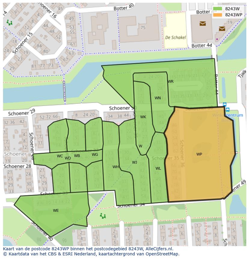 Afbeelding van het postcodegebied 8243 WP op de kaart.