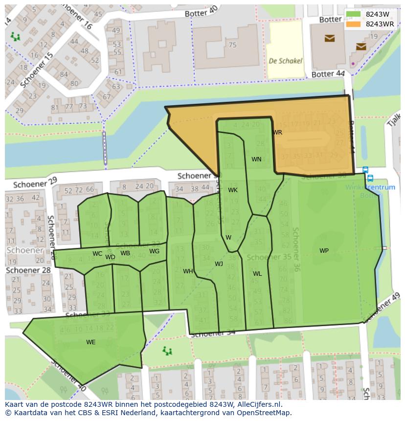 Afbeelding van het postcodegebied 8243 WR op de kaart.
