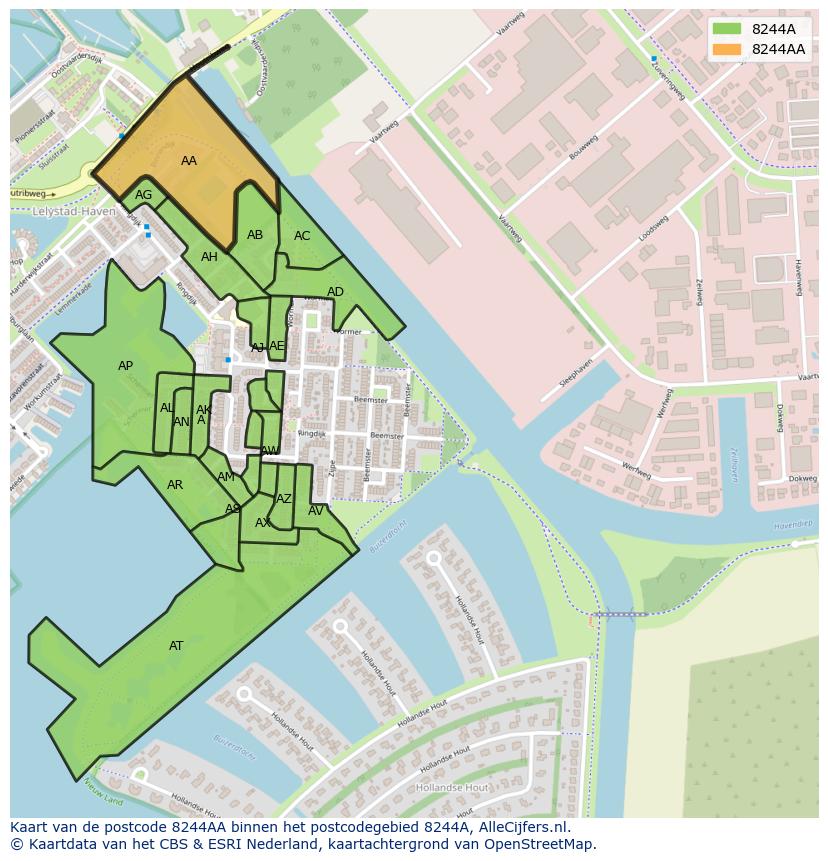 Afbeelding van het postcodegebied 8244 AA op de kaart.