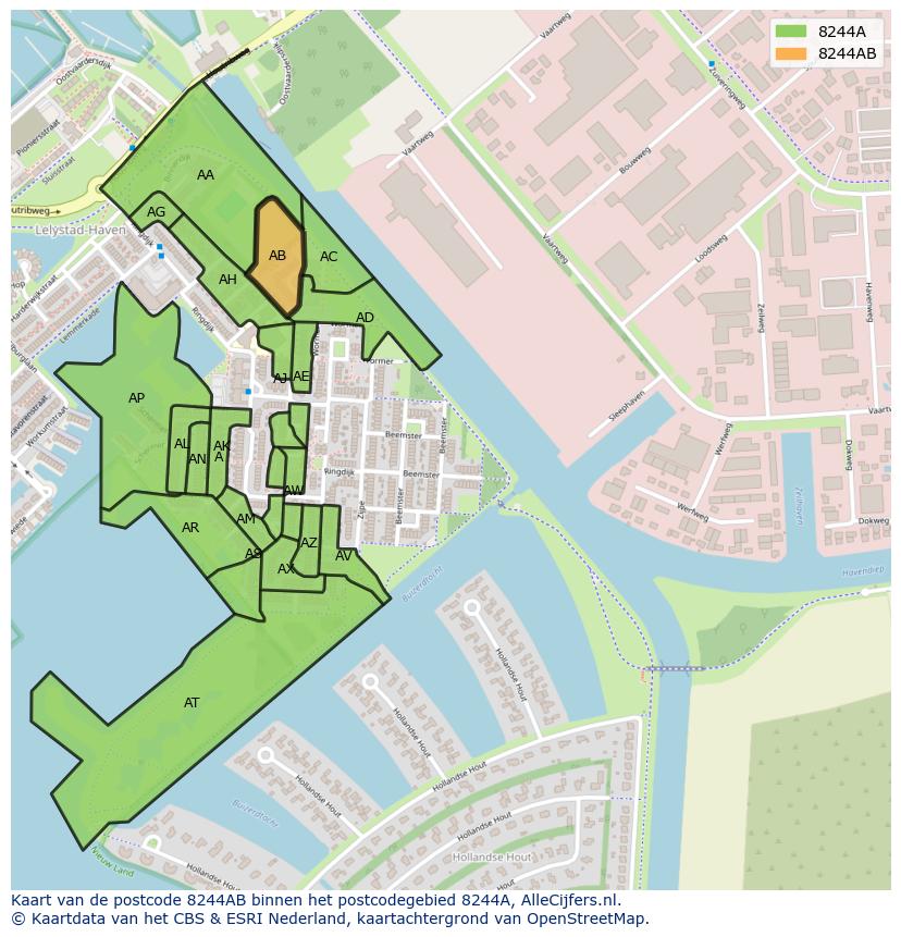Afbeelding van het postcodegebied 8244 AB op de kaart.