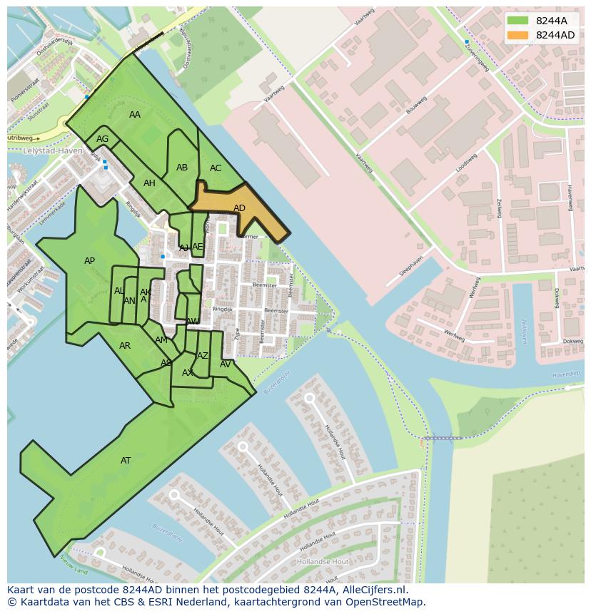 Afbeelding van het postcodegebied 8244 AD op de kaart.