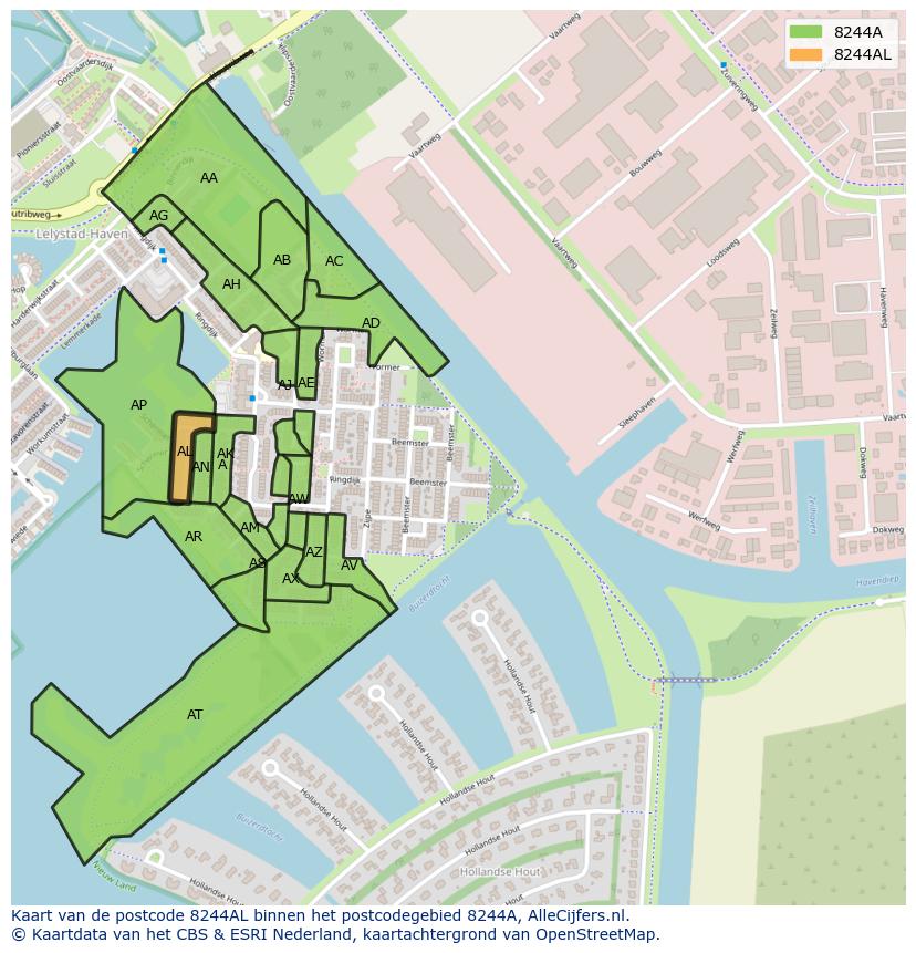 Afbeelding van het postcodegebied 8244 AL op de kaart.
