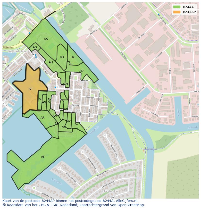 Afbeelding van het postcodegebied 8244 AP op de kaart.