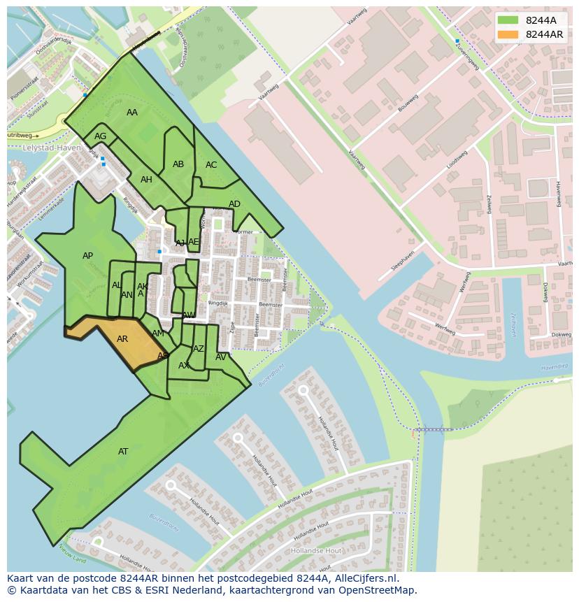 Afbeelding van het postcodegebied 8244 AR op de kaart.