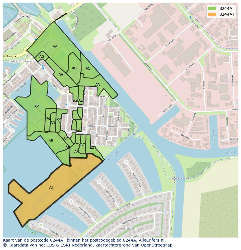 Afbeelding van het postcodegebied 8244 AT op de kaart.