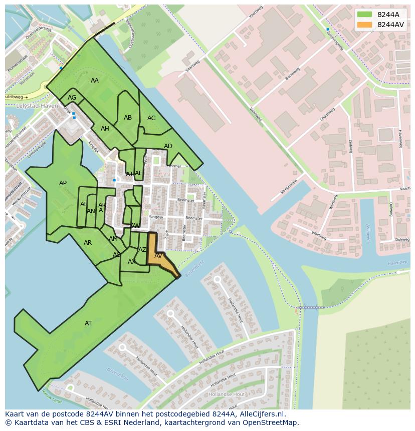 Afbeelding van het postcodegebied 8244 AV op de kaart.