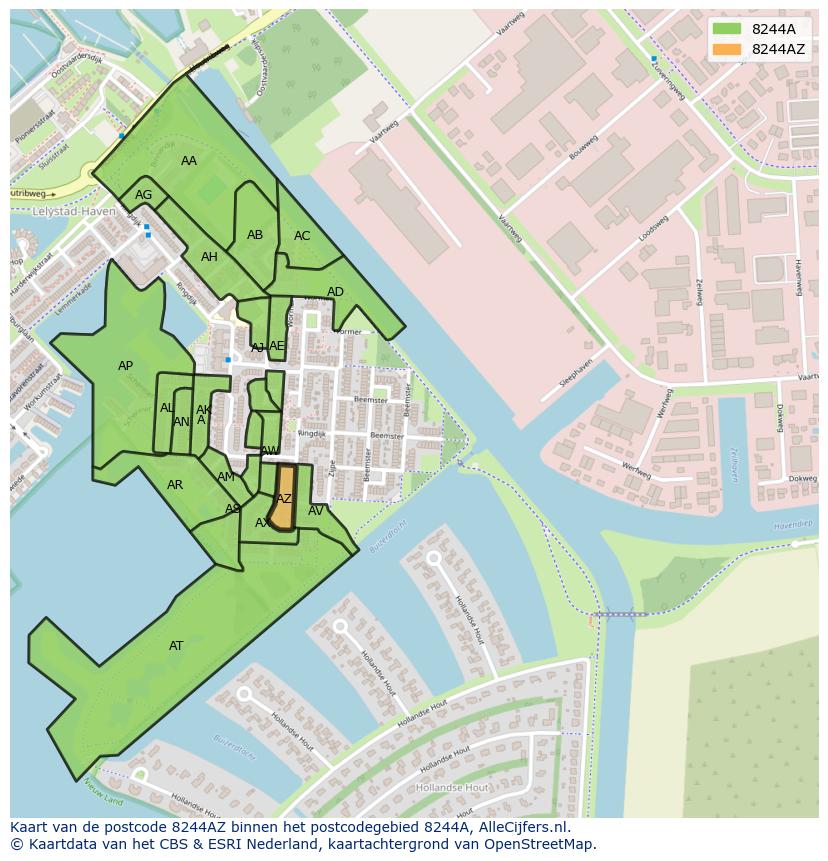 Afbeelding van het postcodegebied 8244 AZ op de kaart.