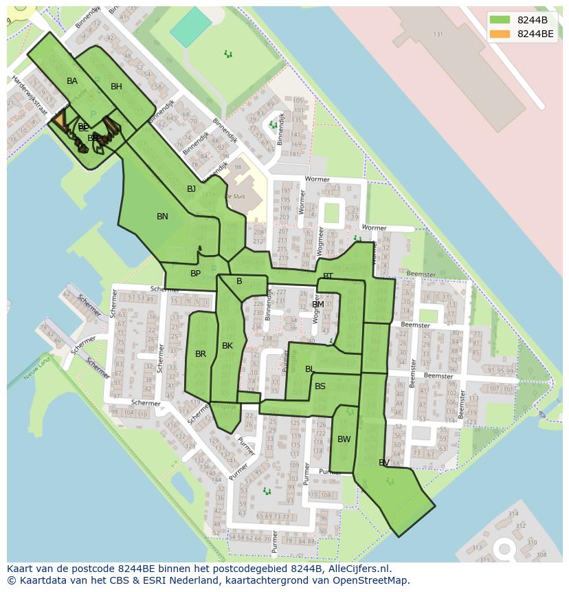 Afbeelding van het postcodegebied 8244 BE op de kaart.