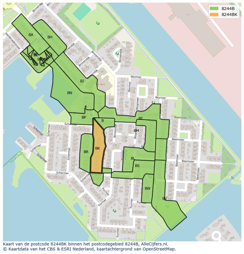 Afbeelding van het postcodegebied 8244 BK op de kaart.