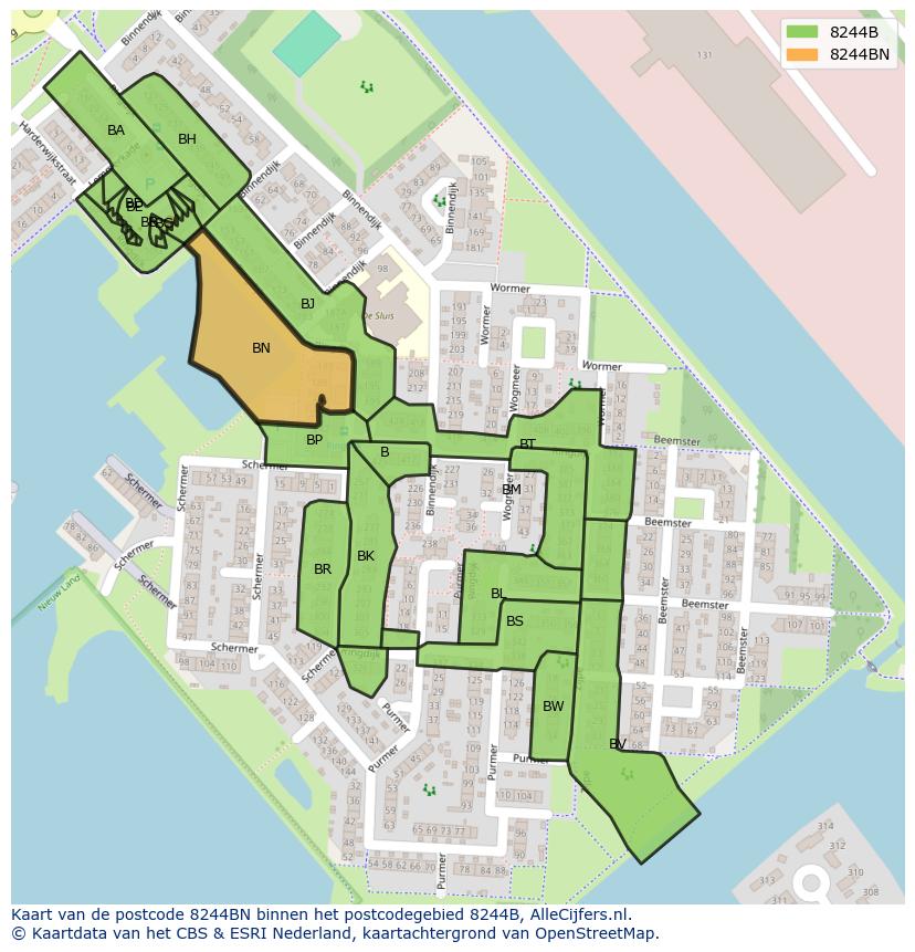 Afbeelding van het postcodegebied 8244 BN op de kaart.