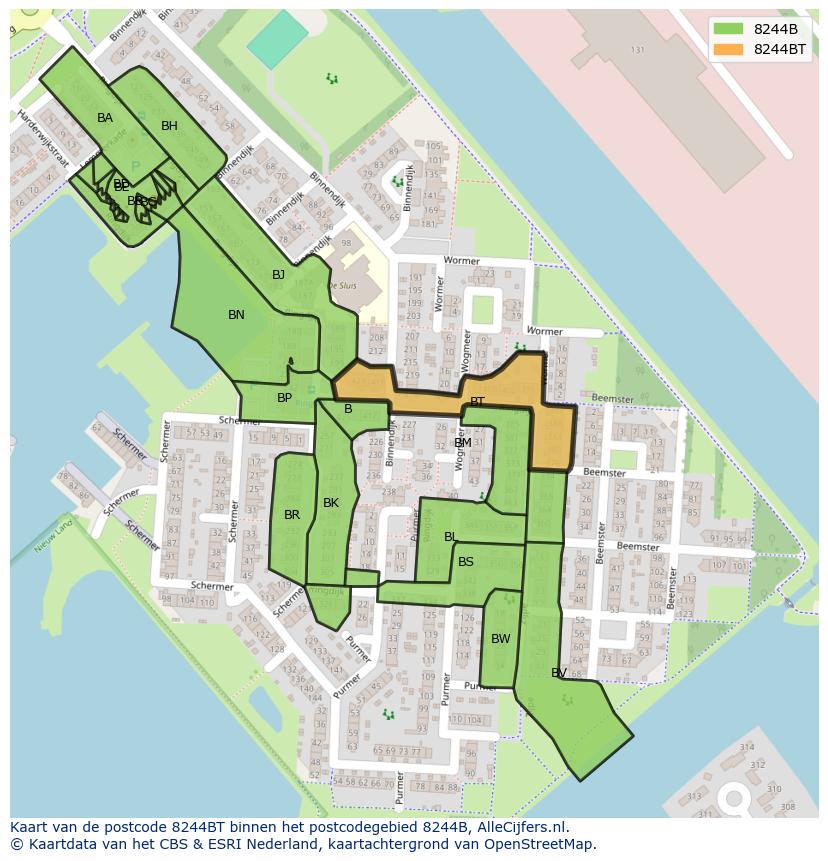 Afbeelding van het postcodegebied 8244 BT op de kaart.