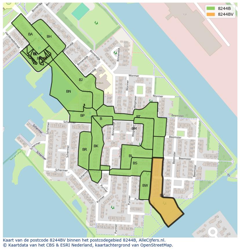 Afbeelding van het postcodegebied 8244 BV op de kaart.