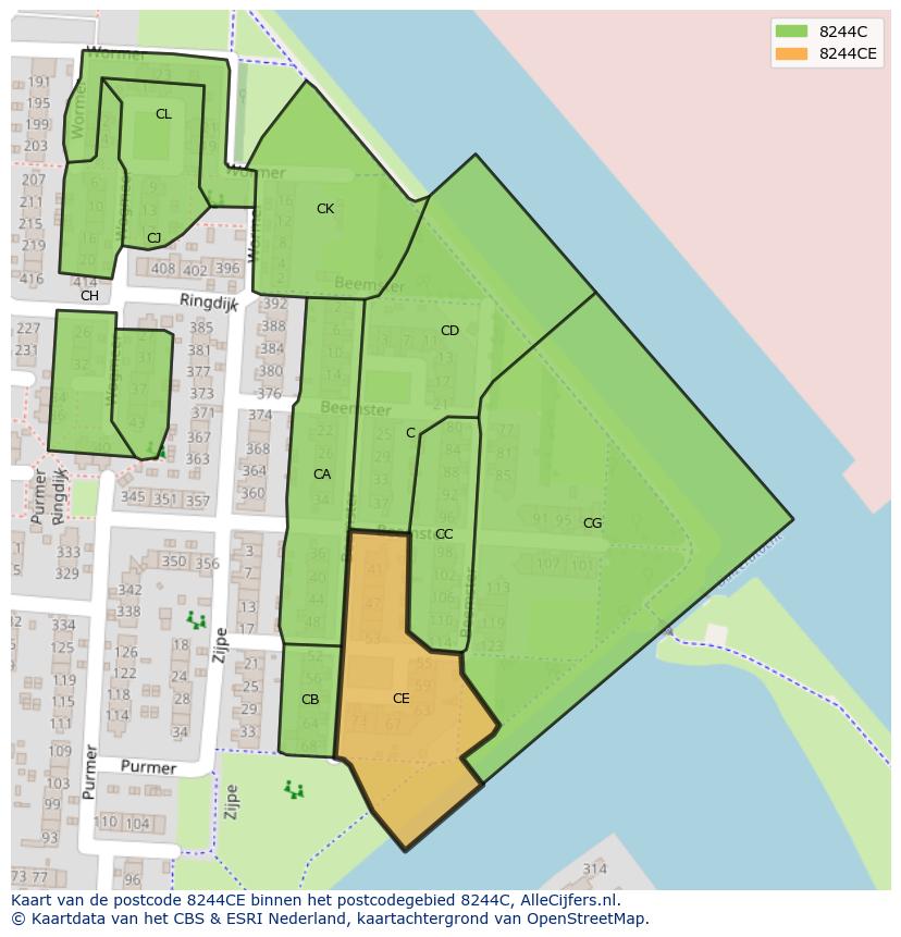 Afbeelding van het postcodegebied 8244 CE op de kaart.
