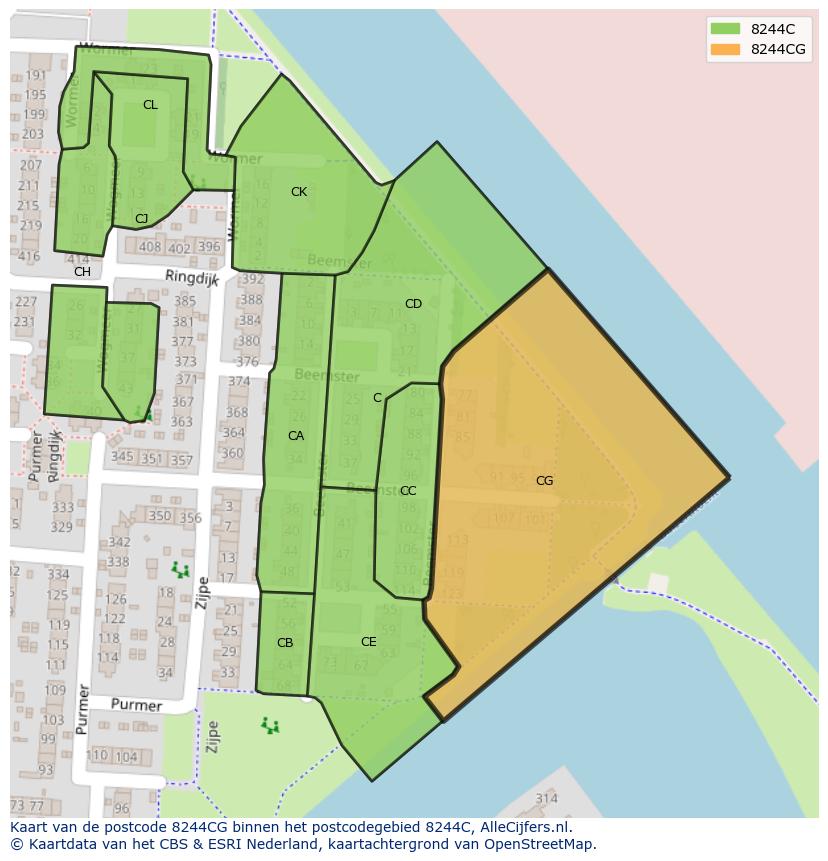 Afbeelding van het postcodegebied 8244 CG op de kaart.