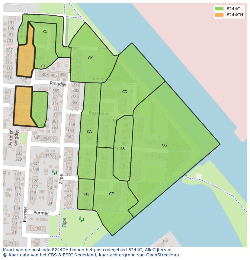 Afbeelding van het postcodegebied 8244 CH op de kaart.