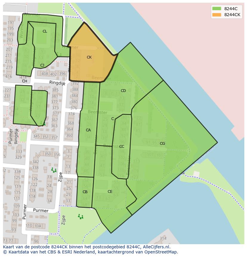 Afbeelding van het postcodegebied 8244 CK op de kaart.