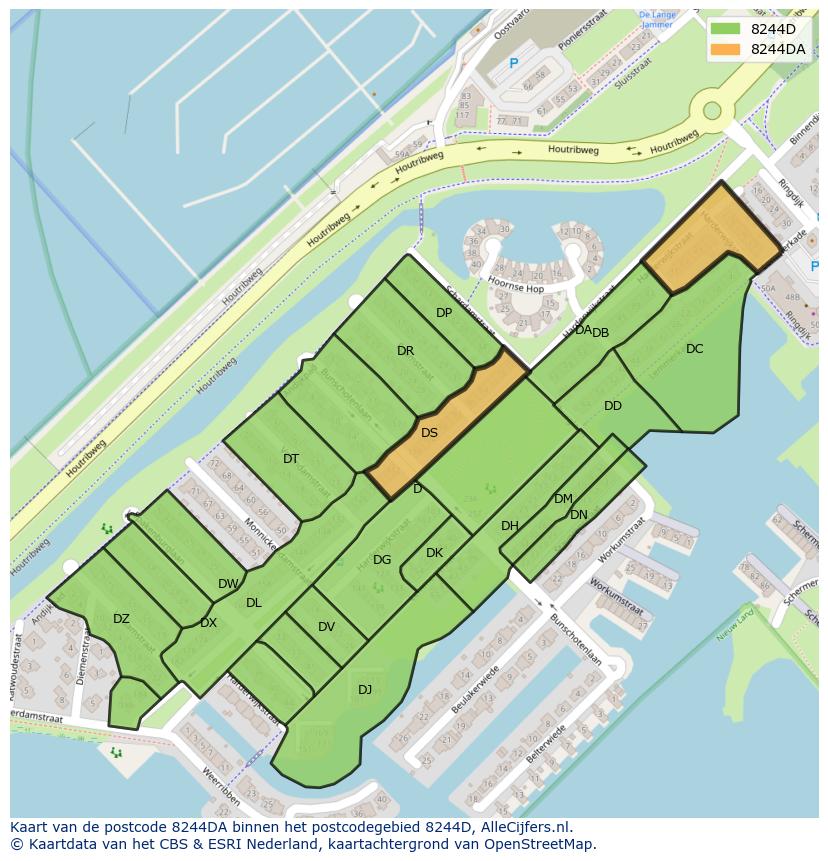Afbeelding van het postcodegebied 8244 DA op de kaart.