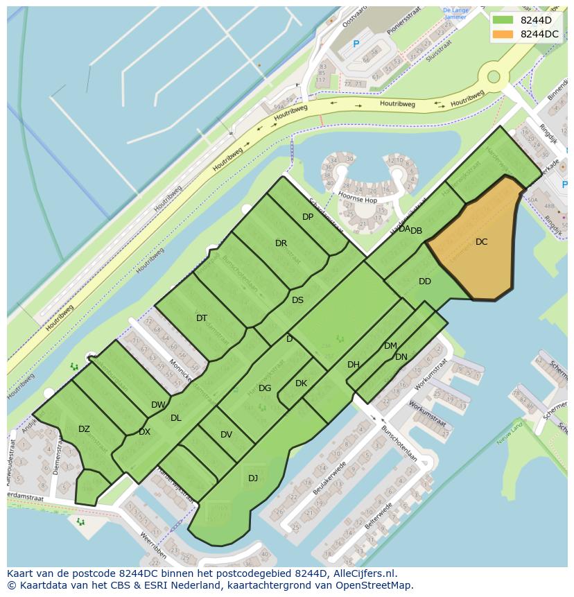 Afbeelding van het postcodegebied 8244 DC op de kaart.