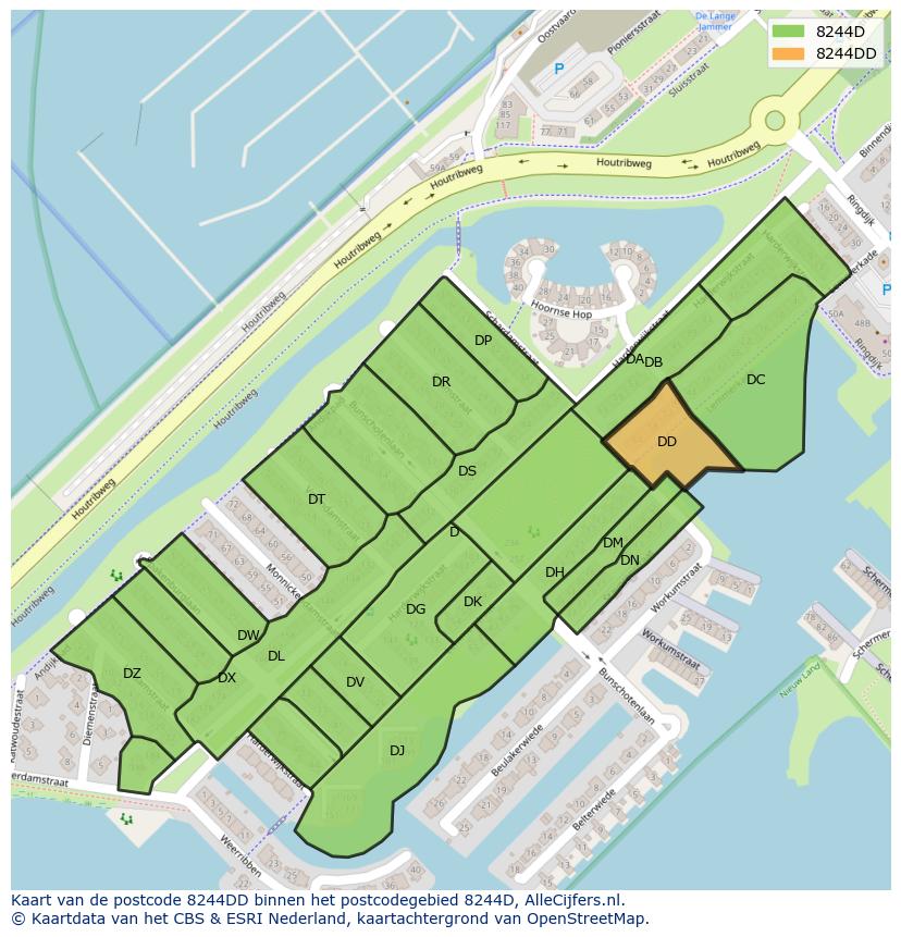 Afbeelding van het postcodegebied 8244 DD op de kaart.