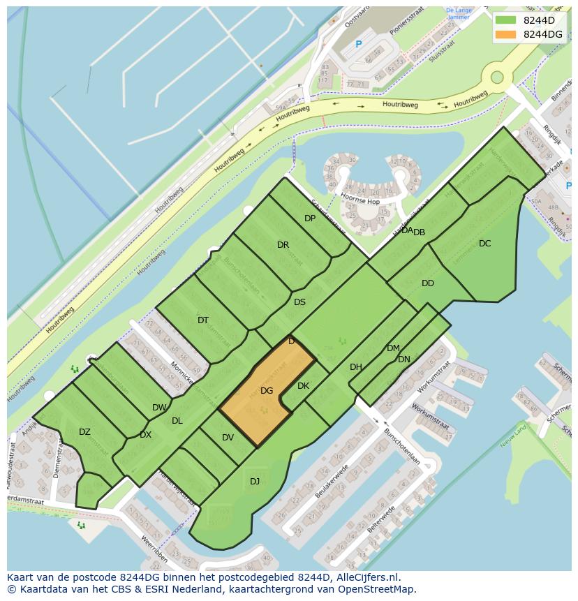 Afbeelding van het postcodegebied 8244 DG op de kaart.