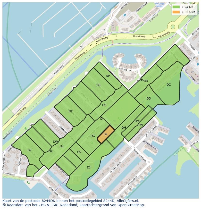 Afbeelding van het postcodegebied 8244 DK op de kaart.
