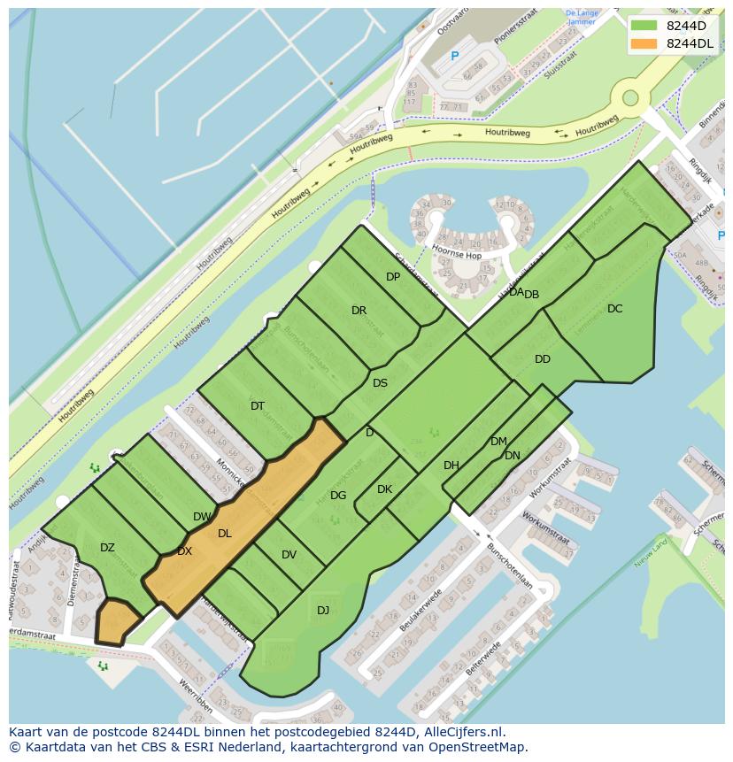 Afbeelding van het postcodegebied 8244 DL op de kaart.