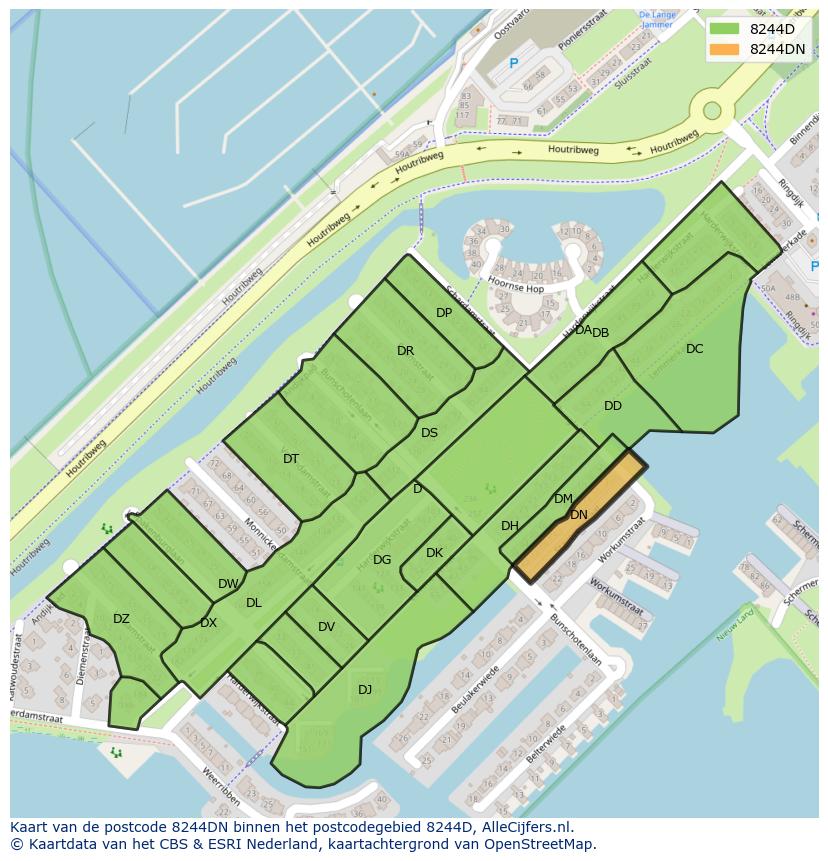 Afbeelding van het postcodegebied 8244 DN op de kaart.