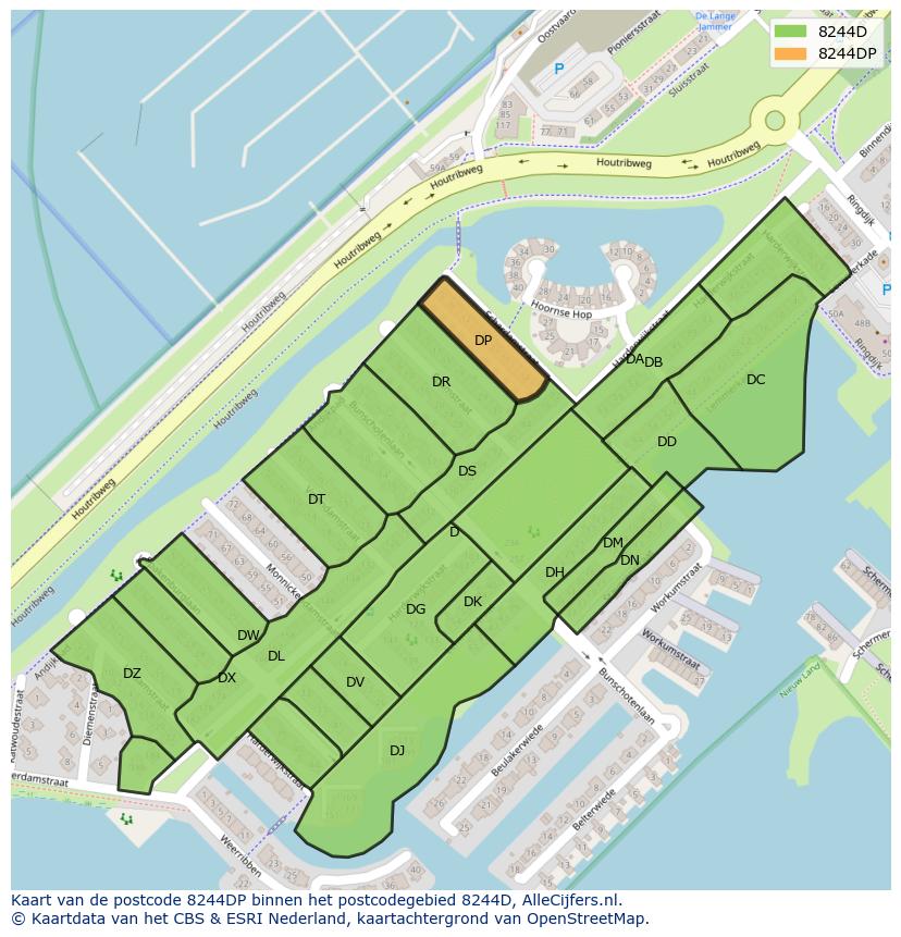 Afbeelding van het postcodegebied 8244 DP op de kaart.