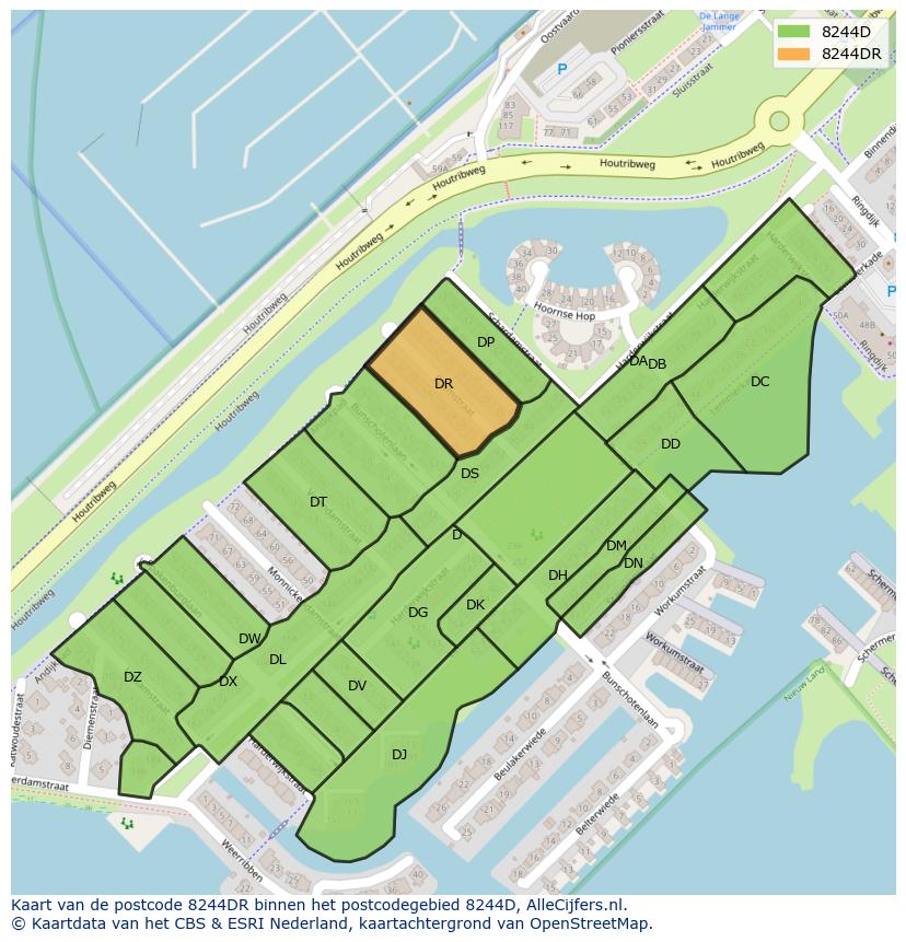 Afbeelding van het postcodegebied 8244 DR op de kaart.