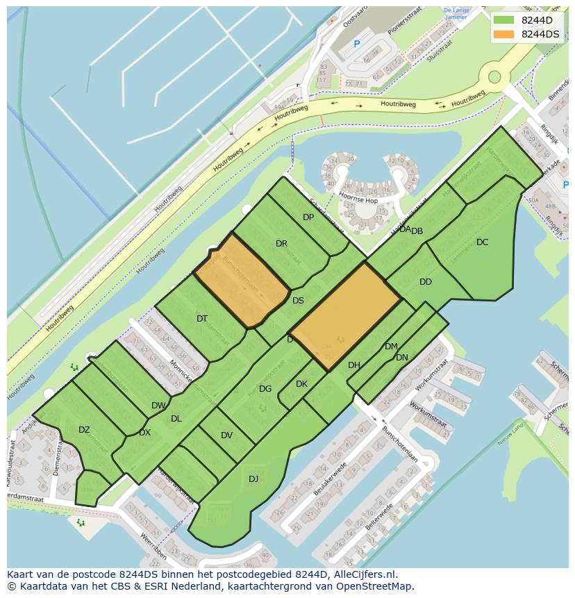 Afbeelding van het postcodegebied 8244 DS op de kaart.